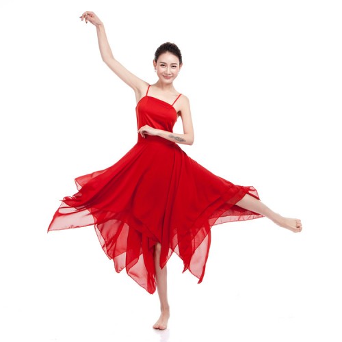 Modern dance ballet dress women's female black red competition long length stage performance gymnastics ballet dance dresses